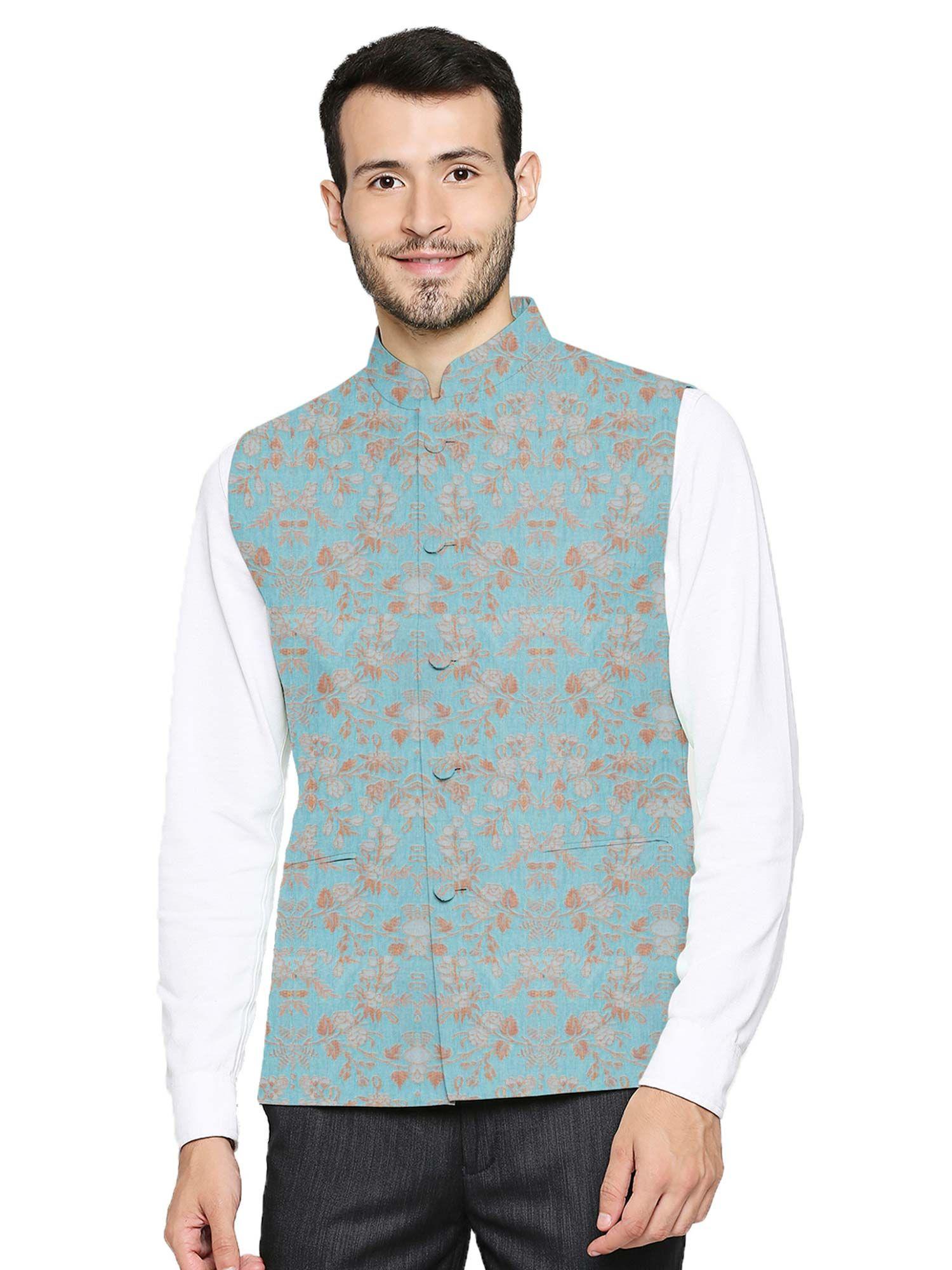 pastel jacquard nehru jacket for men