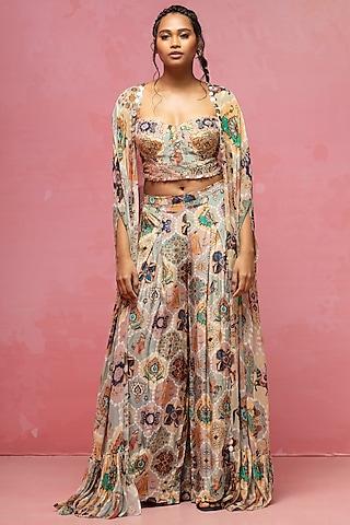 pastel mughal printed cape set