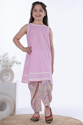 pastel pink cotton kurta set for girls