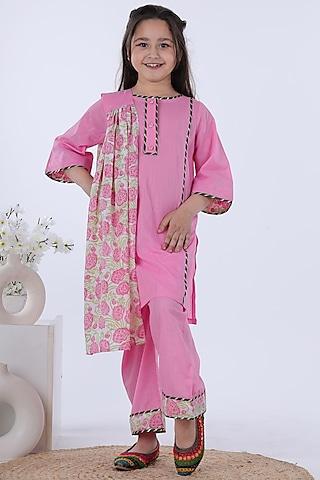 pastel pink cotton kurta set for girls