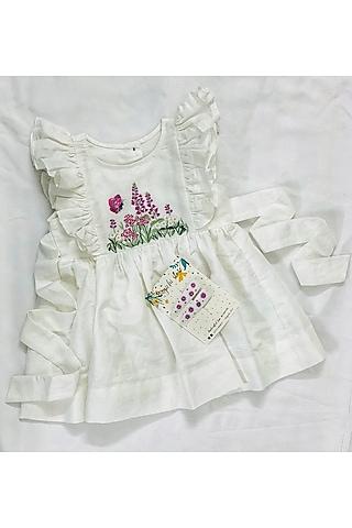 pastel white dress with floral embroidery for girls