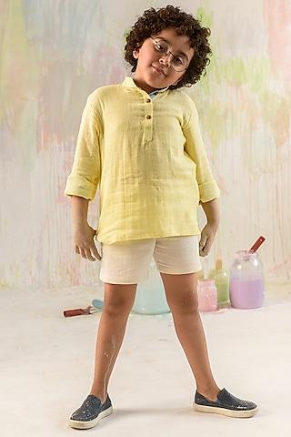 pastel yellow check organic cotton shirt for boys
