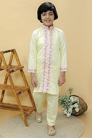 pastel yellow soft jam cotton kurta set for boys