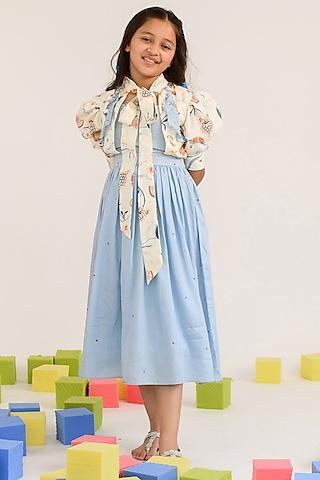 pastel blue cotton satin dress for girls