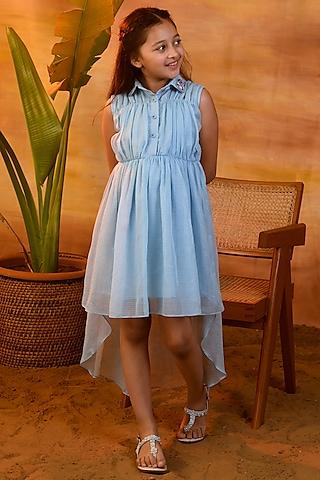 pastel blue embroidered dress for girls