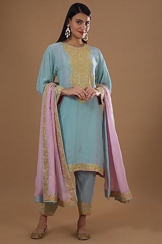 pastel blue embroidered kurta set