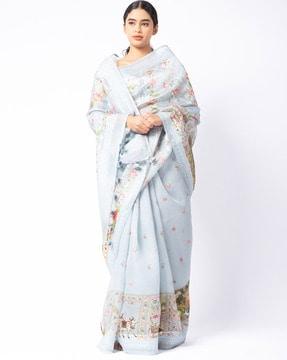 pastel blue embroidered organza saree traditional saree