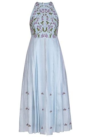 pastel blue embroidered pleated tunic