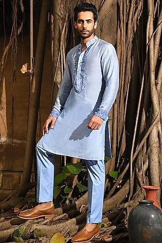 pastel blue floral printed kurta set