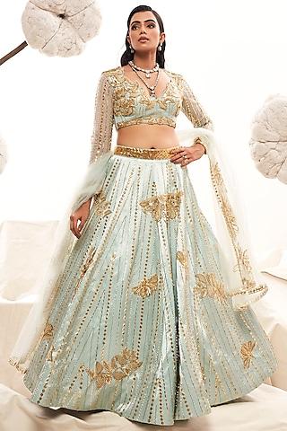 pastel blue gajji silk sequin embroidered lehenga set