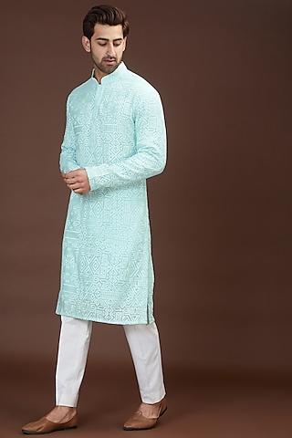 pastel blue georgette chikankari embroidered kurta set