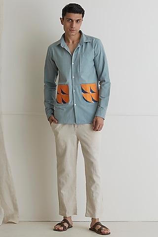 pastel blue linen shirt