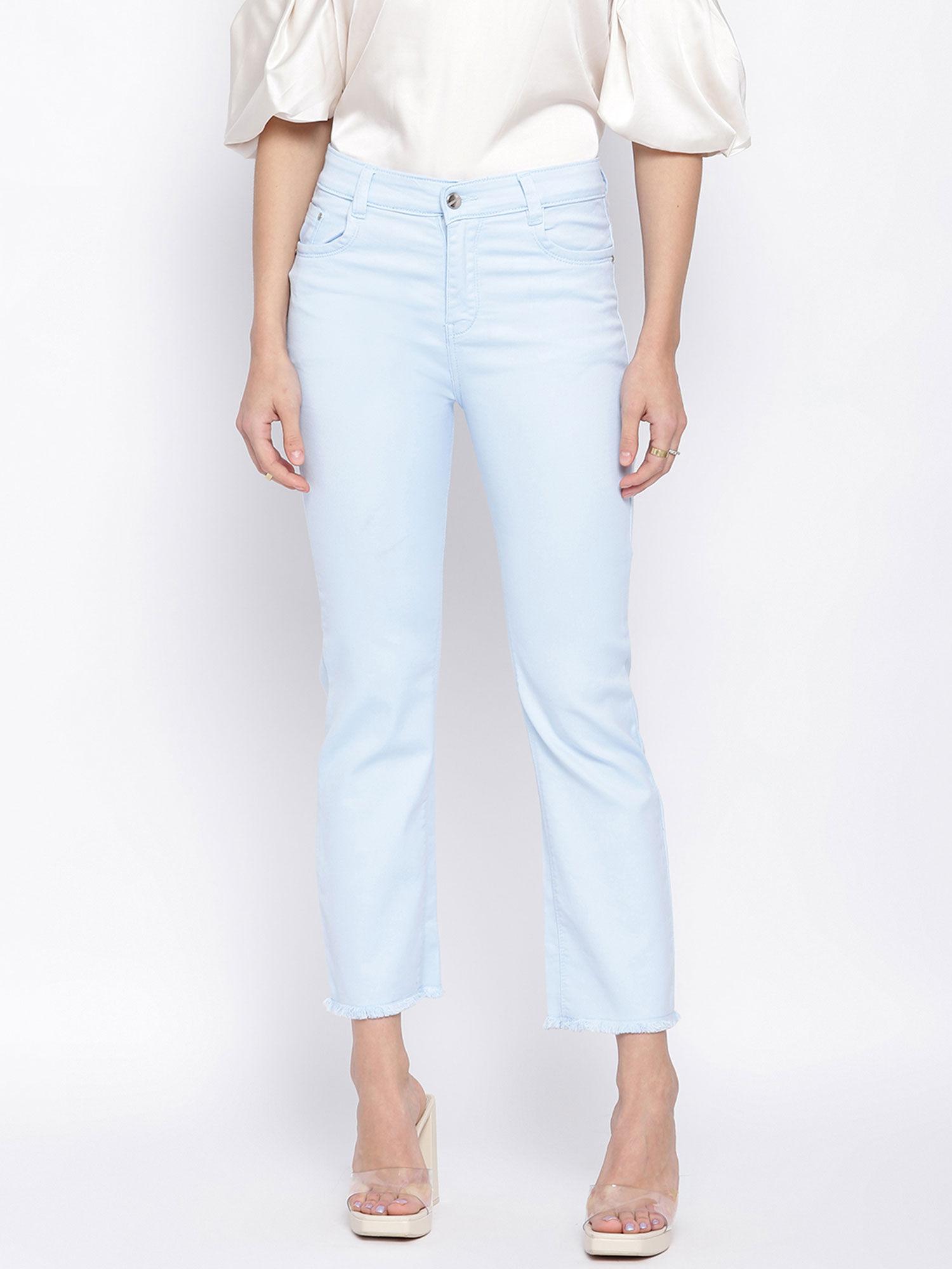 pastel blue long leg straight jeans