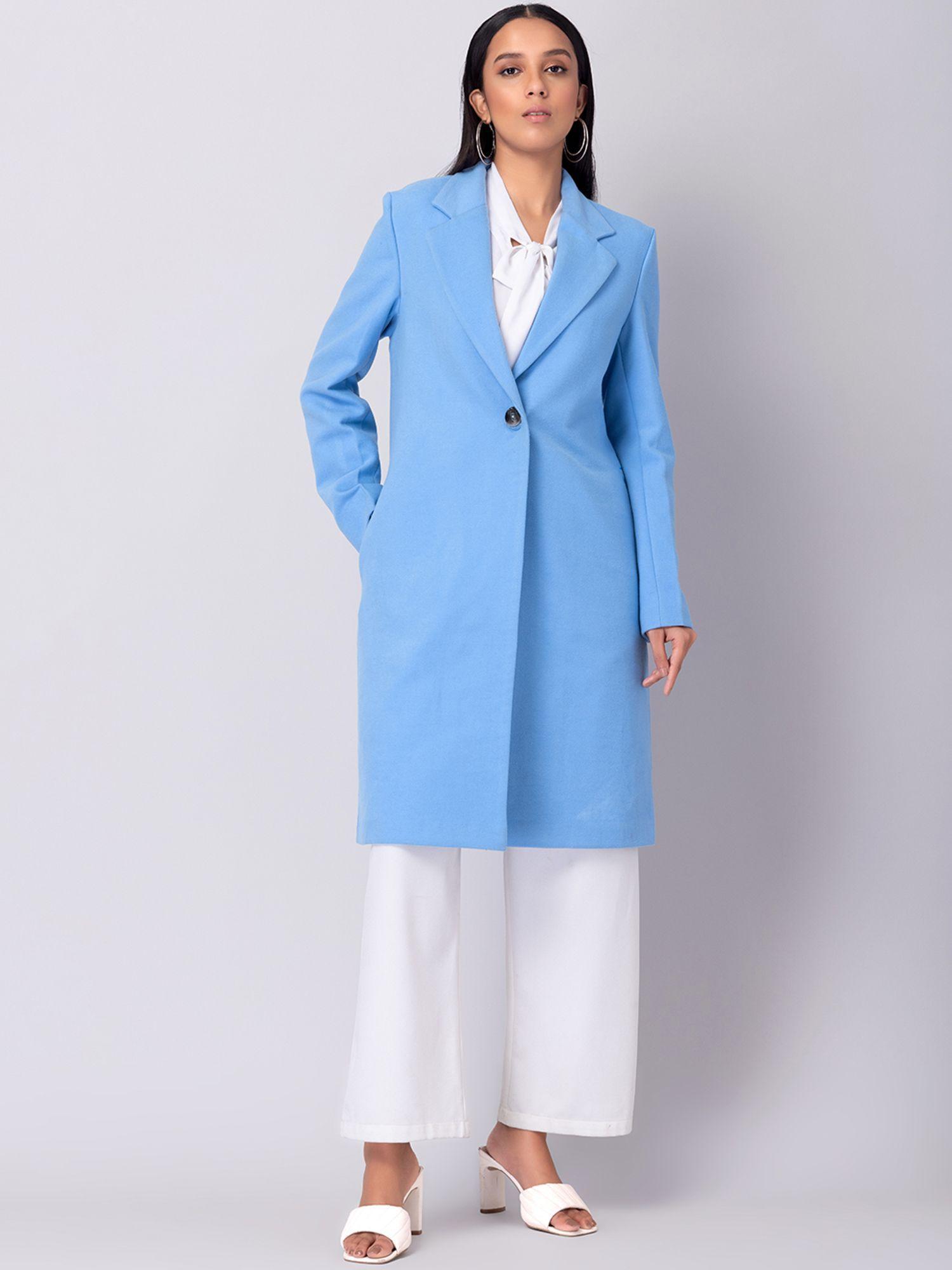 pastel blue longline coat