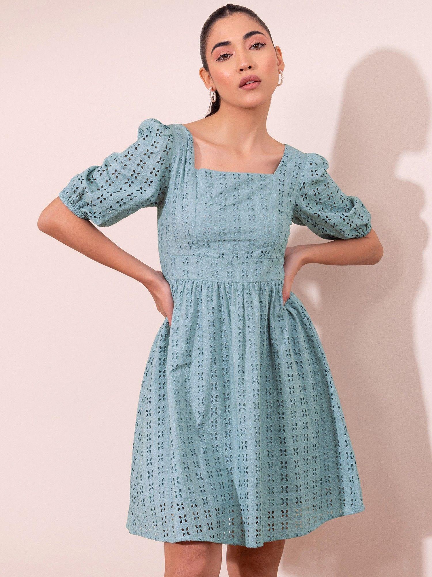 pastel blue schiffli dress