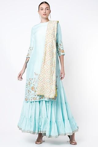 pastel blue tiered gharara set