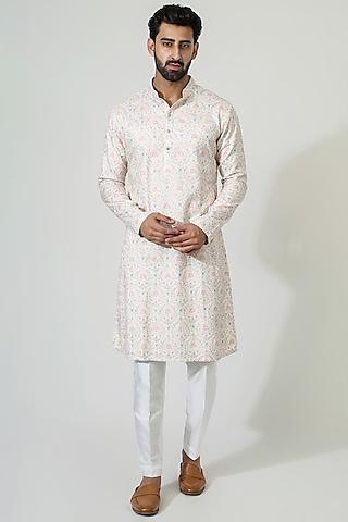 pastel cream silk blend & cotton silk embroidered kurta set