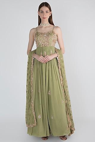 pastel green embellished anarkali with dupatta