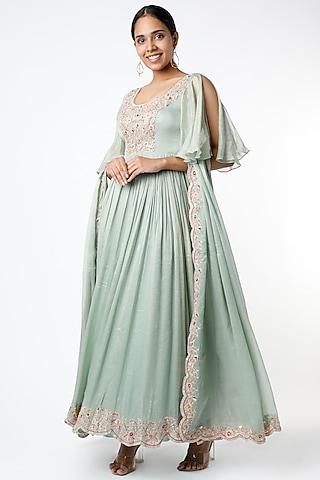 pastel green embroidered anarkali set