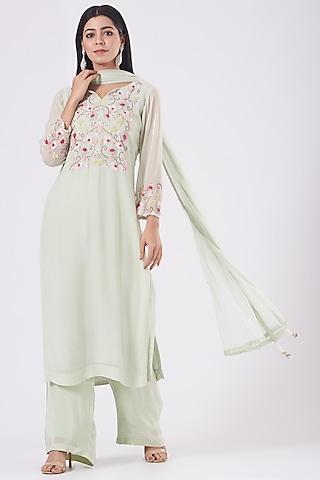 pastel green hand embroidered kurta set