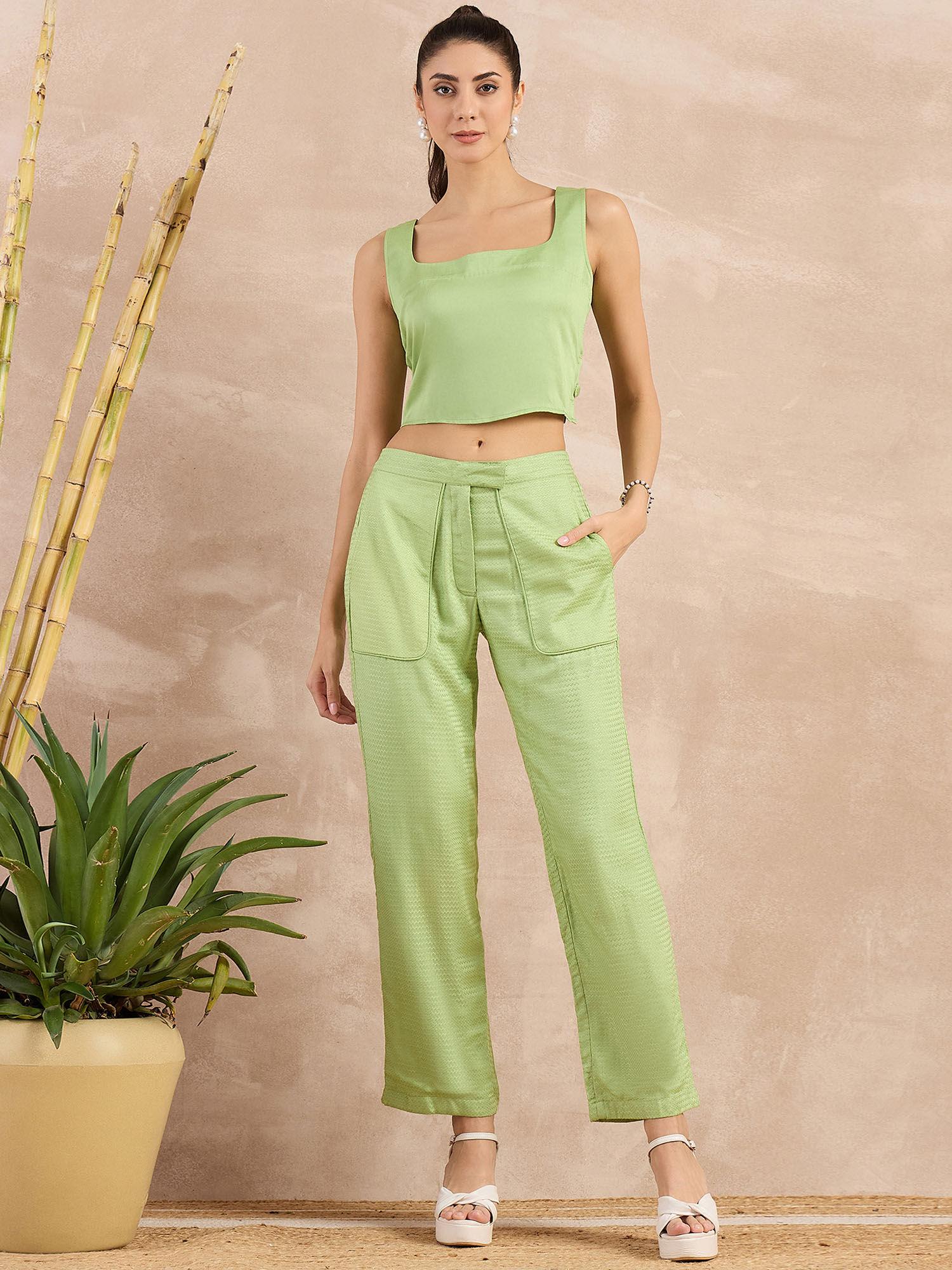 pastel green herringbone straight trouser