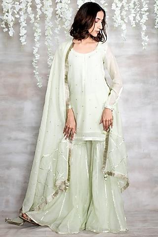 pastel green pure chanderi gharara set