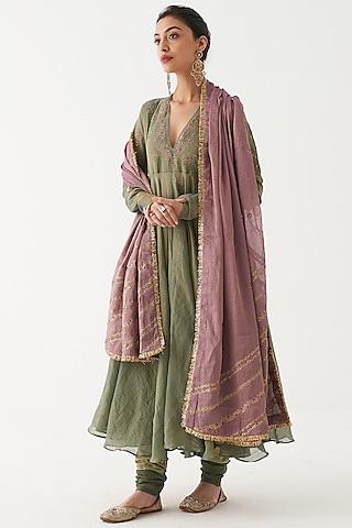 pastel green tissue chanderi anarkali set