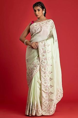 pastel green upada silk embellished saree set