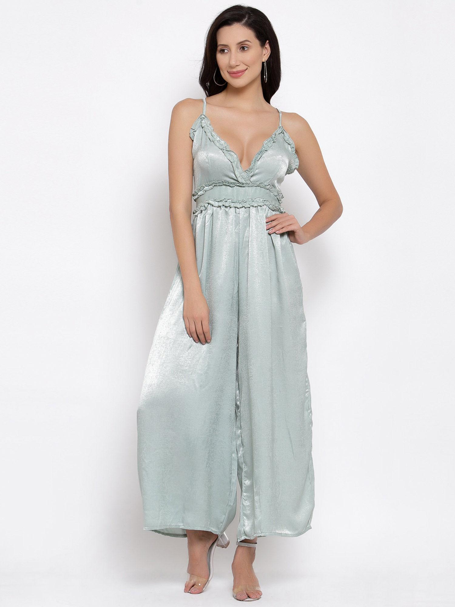 pastel green wide leg casual jumpsuit