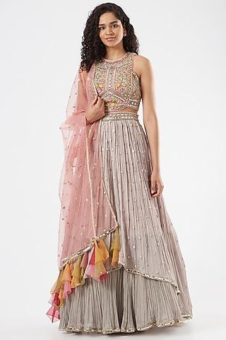 pastel grey resham embroidered lehenga set