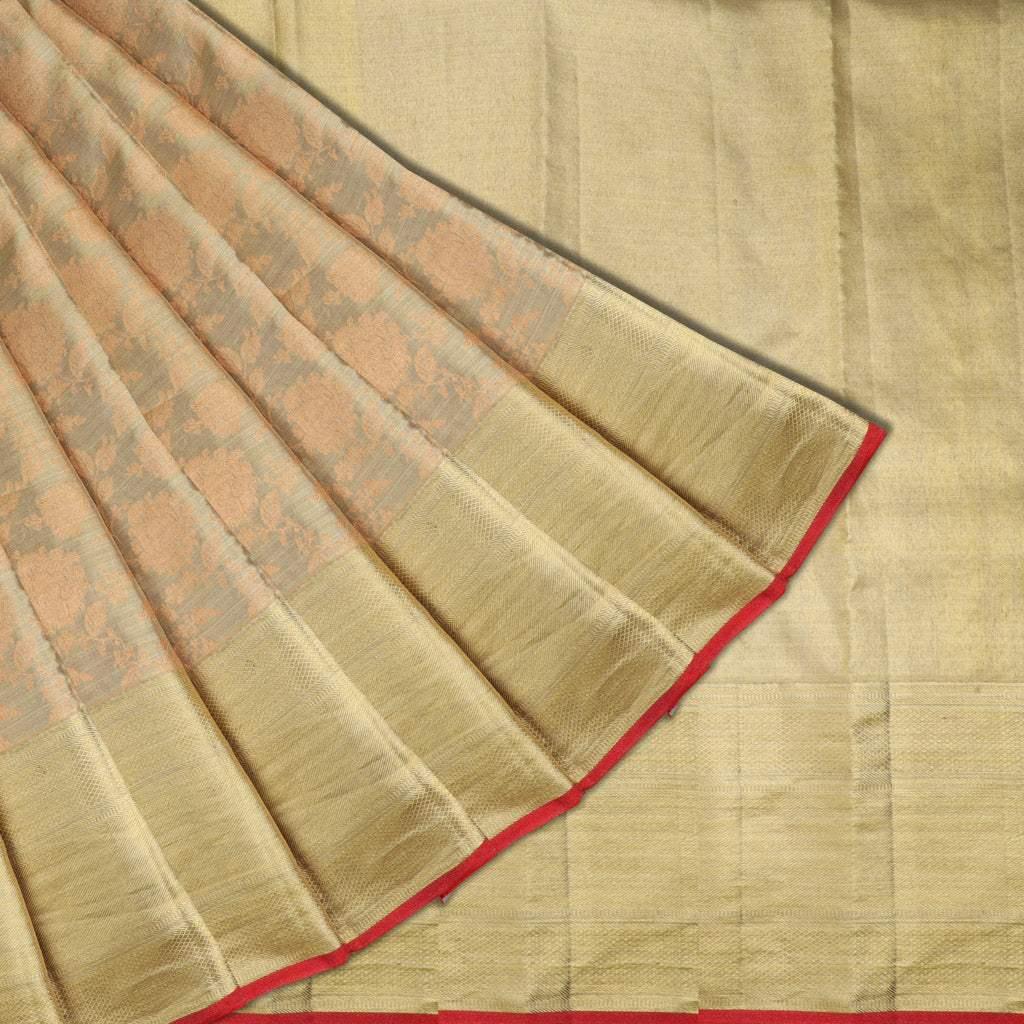 pastel grey tissue kanjivaram silk saree with floral motif pattern