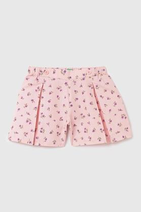 pastel hues collection printed cotton regular fit girls shorts - peach