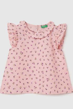 pastel hues collection printed cotton round neck girls top - peach
