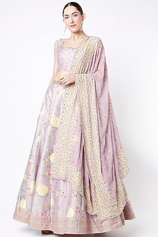 pastel lavender embroidered & printed lehenga set