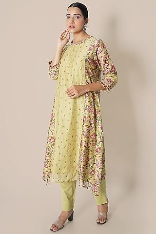 pastel lime chanderi printed kurta set