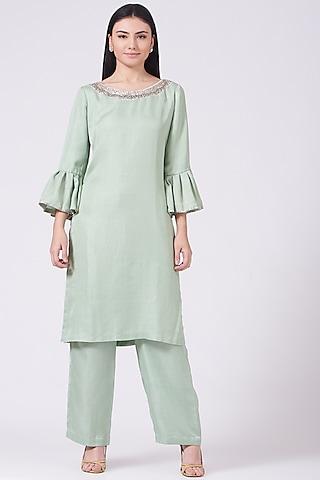 pastel mint embroidered kurta set