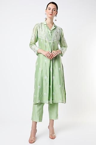 pastel mint embroidered straight kurta set