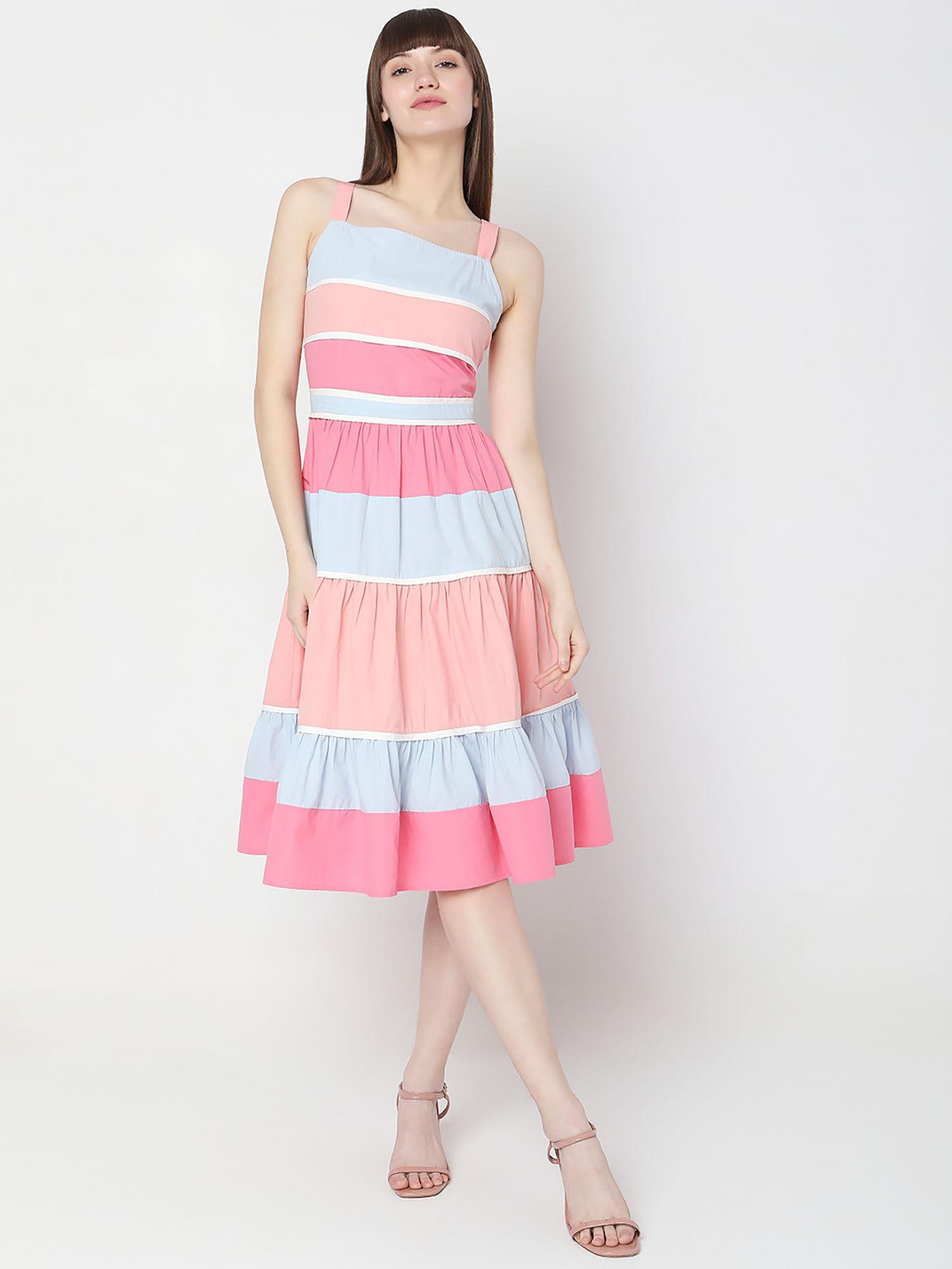 pastel multi-color colour blocked midi dress