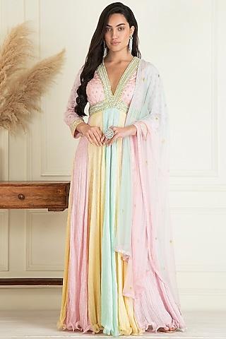 pastel multi-colored lurex georgette embroidered anarkali set