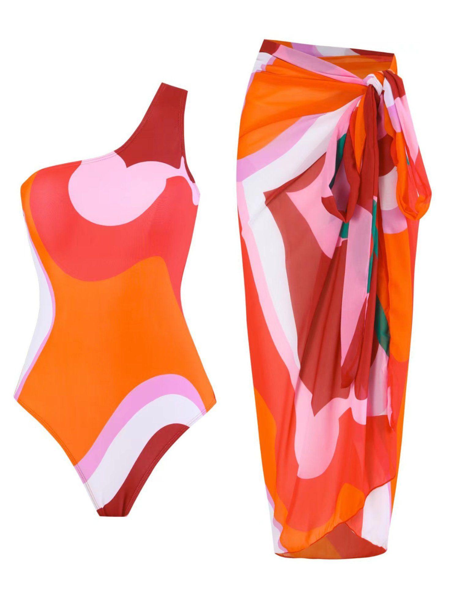 pastel one-shoulder monokini with sarong (set of 2)
