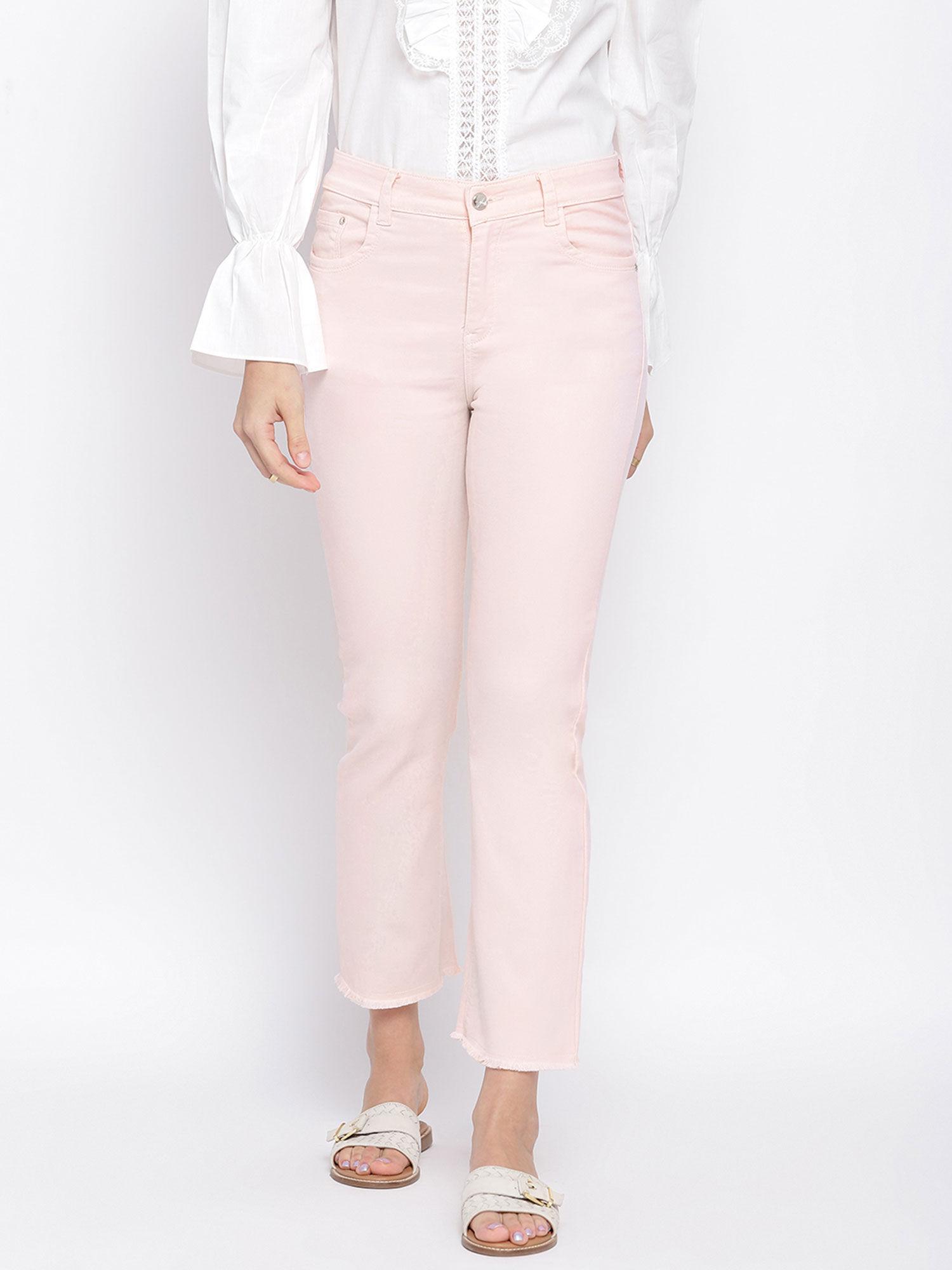 pastel peach long leg straight jeans