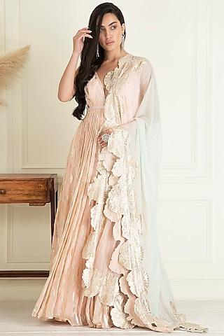 pastel peach lurex georgette embroidered anarkali set