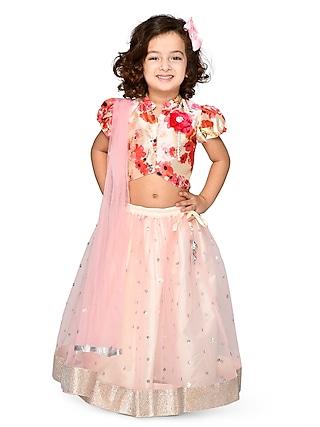 pastel peach sequins embroidered lehenga set for girls