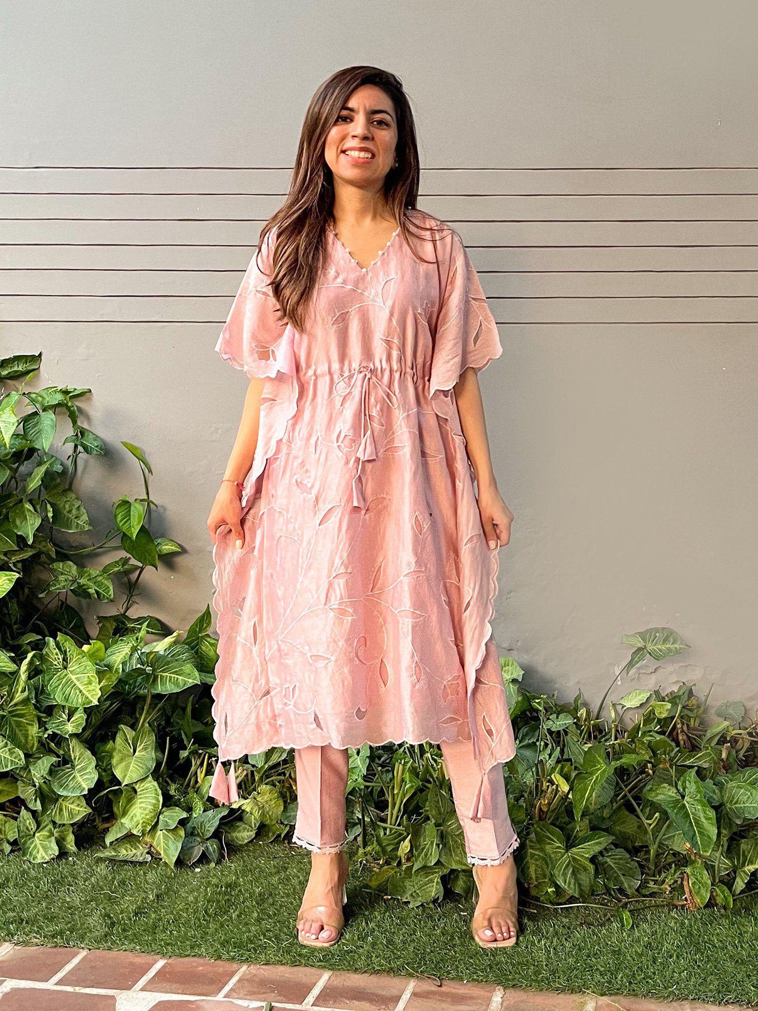 pastel pink chanderi kaftan