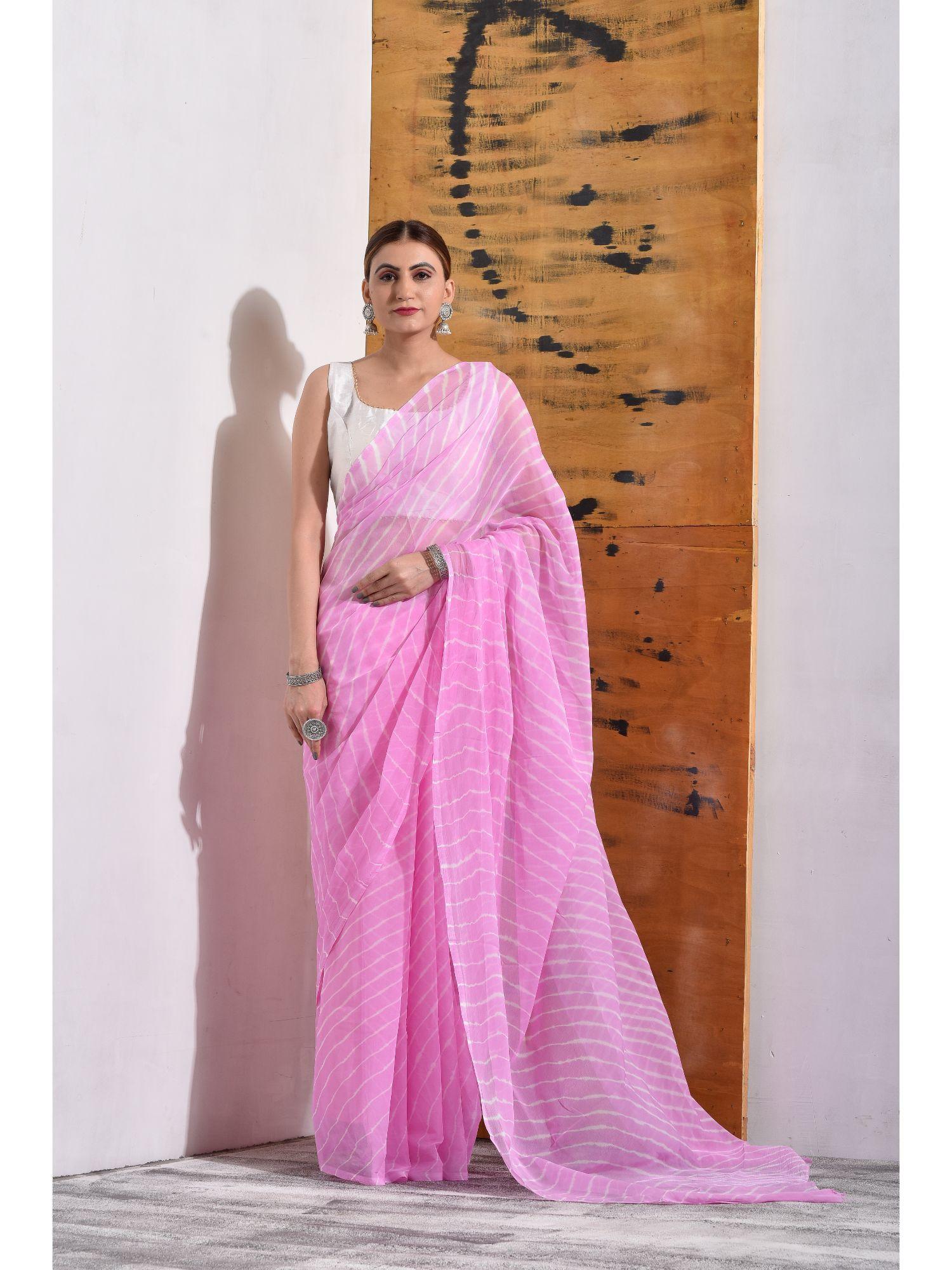 pastel pink chiffon leheriya saree with unstitched blouse