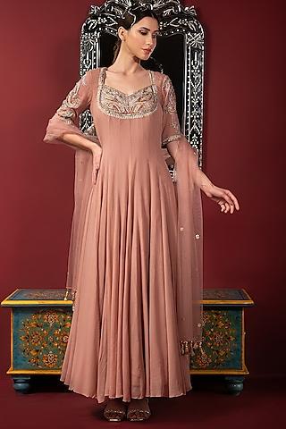 pastel pink crepe embroidered anarkali set