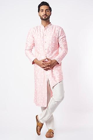 pastel pink embroidered asymmetrical kurta set