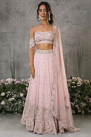 pastel pink georgette embroidered lehenga set