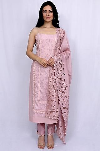 pastel pink kurta set with embroidery