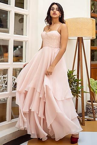 pastel pink organza & crepe embellished gown
